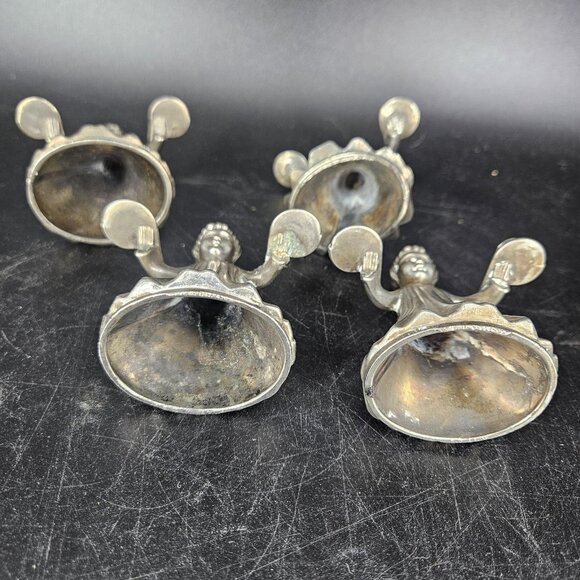 Italian Figural Child Mini Candle Holders Set of 4 Twin Arm Silver Tone Metal 3" - Picture 9 of 16
